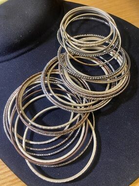Silver-Tone Multi-Textured Bangle Bracelet Set